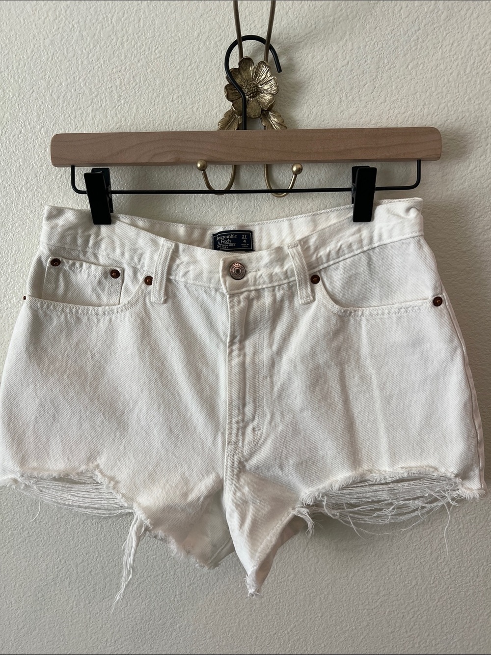 Abercrombie & Fitch White Frayed Denim Cutoffs